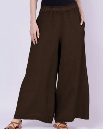 Pantaloni de vara din in largi, maron