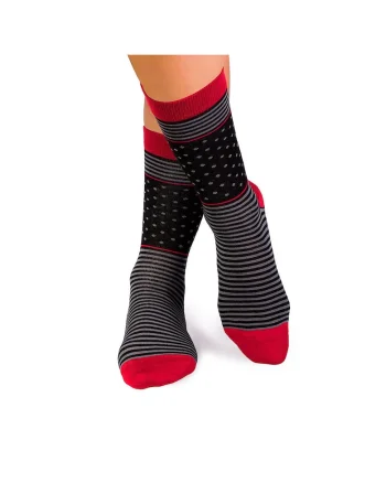 Sosete bambus FINE BAMBOO cu buline si dungi negru gri