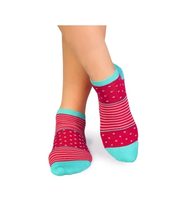 Sosete scurte bambus FINE BAMBOO cu buline si dungi roz fucsia