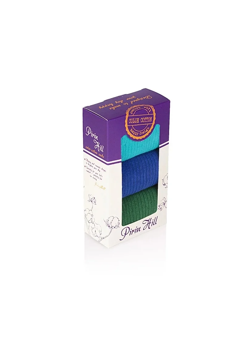 Sosete bumbac lungi fara elastic Box 3 buc Mint Blue Dark Green