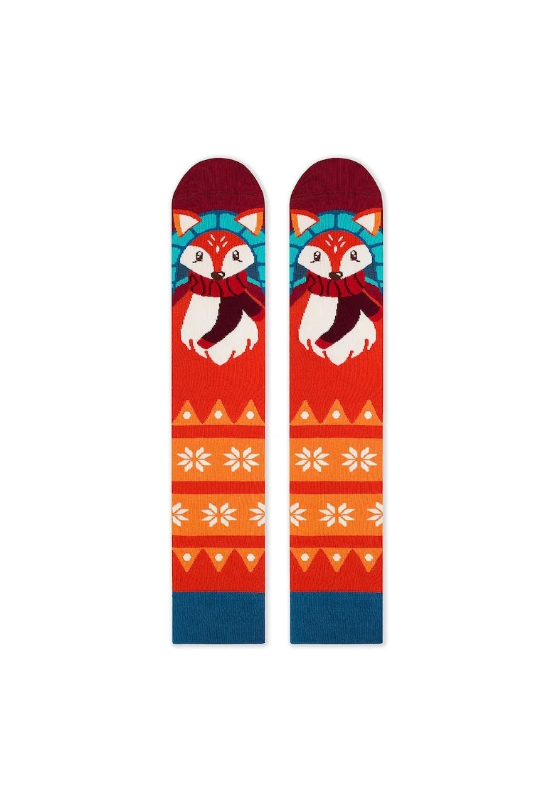 Sosete de bambus de Craciun Comfort Feet 3/4 pana la genunchi Vulpe de Craciun
