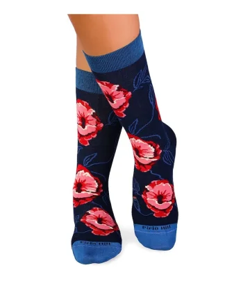 Sosete bambus FINE BAMBOO Flowers DARK BLUE