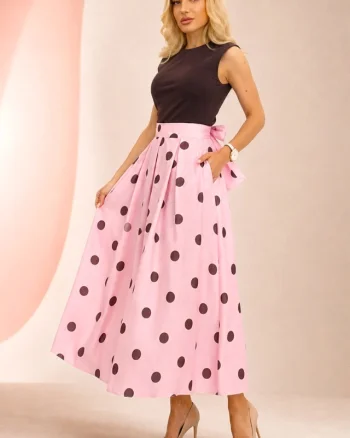 Fusta lunga cu buline Petronela, funda in talie si buzunare, ROZ, Marime S/M/L