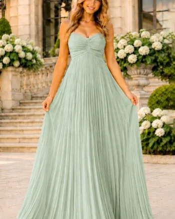 Rochie lunga plisata NYSA UNI, cu legare la spate, Verde Fistic, Marime S/M