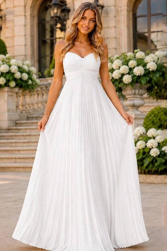 Rochie lunga plisata NYSA UNI, cu legare la spate, Alb, Marime S/M