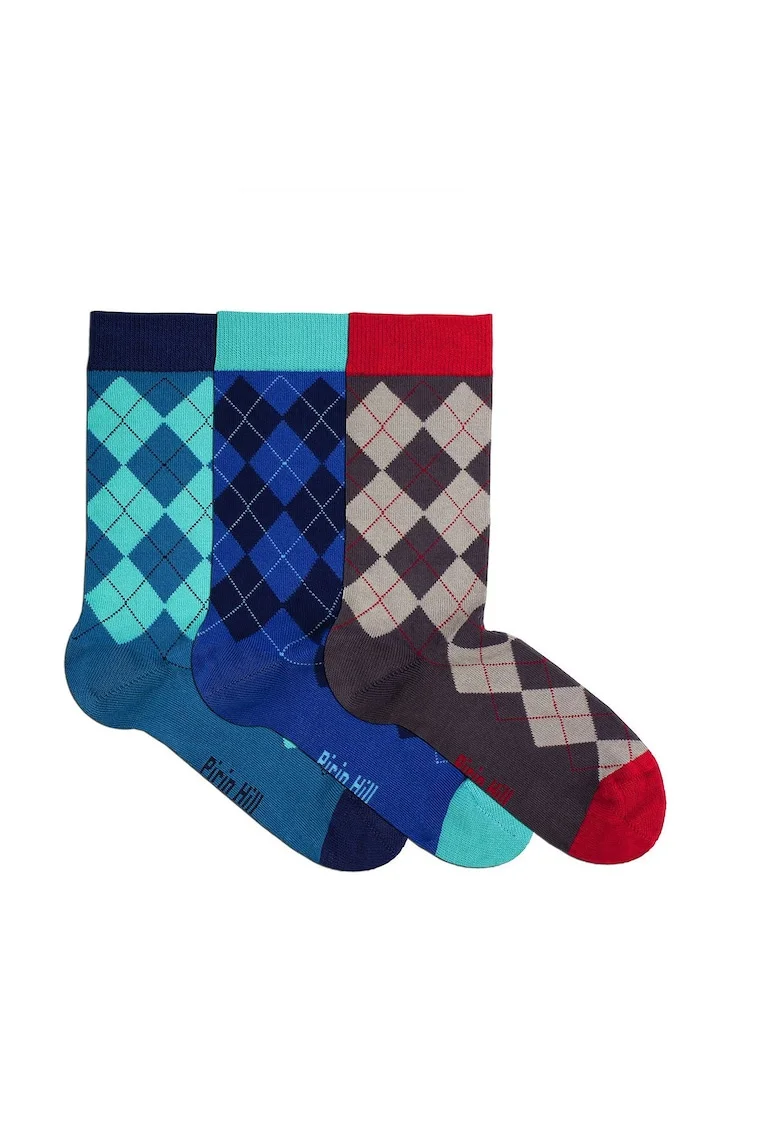 Sosete bambus COMFORT FEET Argyle Box 3buc. Albastru Petrol Antracit