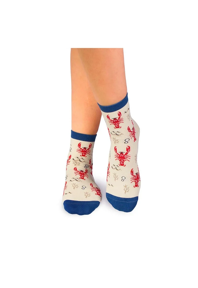 Sosete scurte peste glezna bumbac organic Sealife Homar Alb, Multicolor