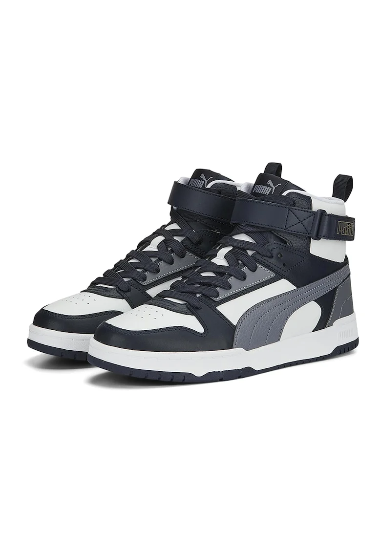 Pantofi sport high-top unisex cu insertii din piele RBD Game, Alb murdar/Bleumarin