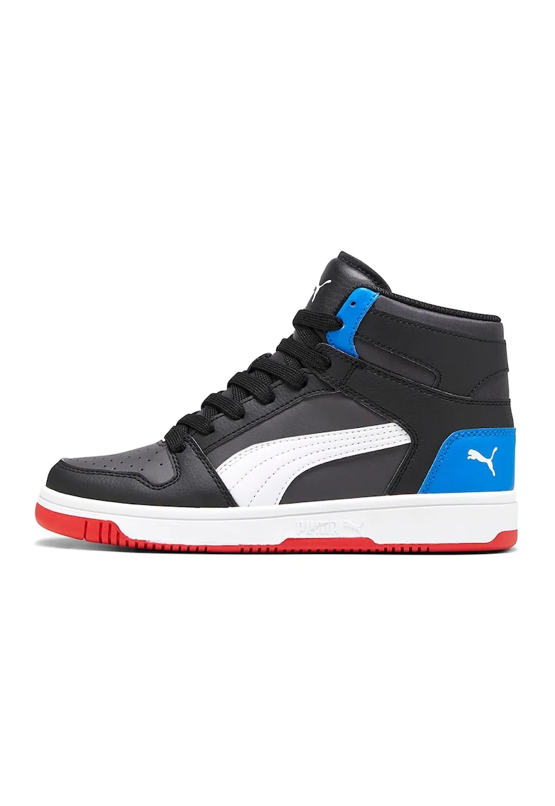 Pantofi sport mid-cut de piele ecologica Rebound Layup, Alb/Negru/Albastru royal