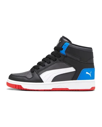 Pantofi sport mid-cut de piele ecologica Rebound Layup, Alb/Negru/Albastru royal