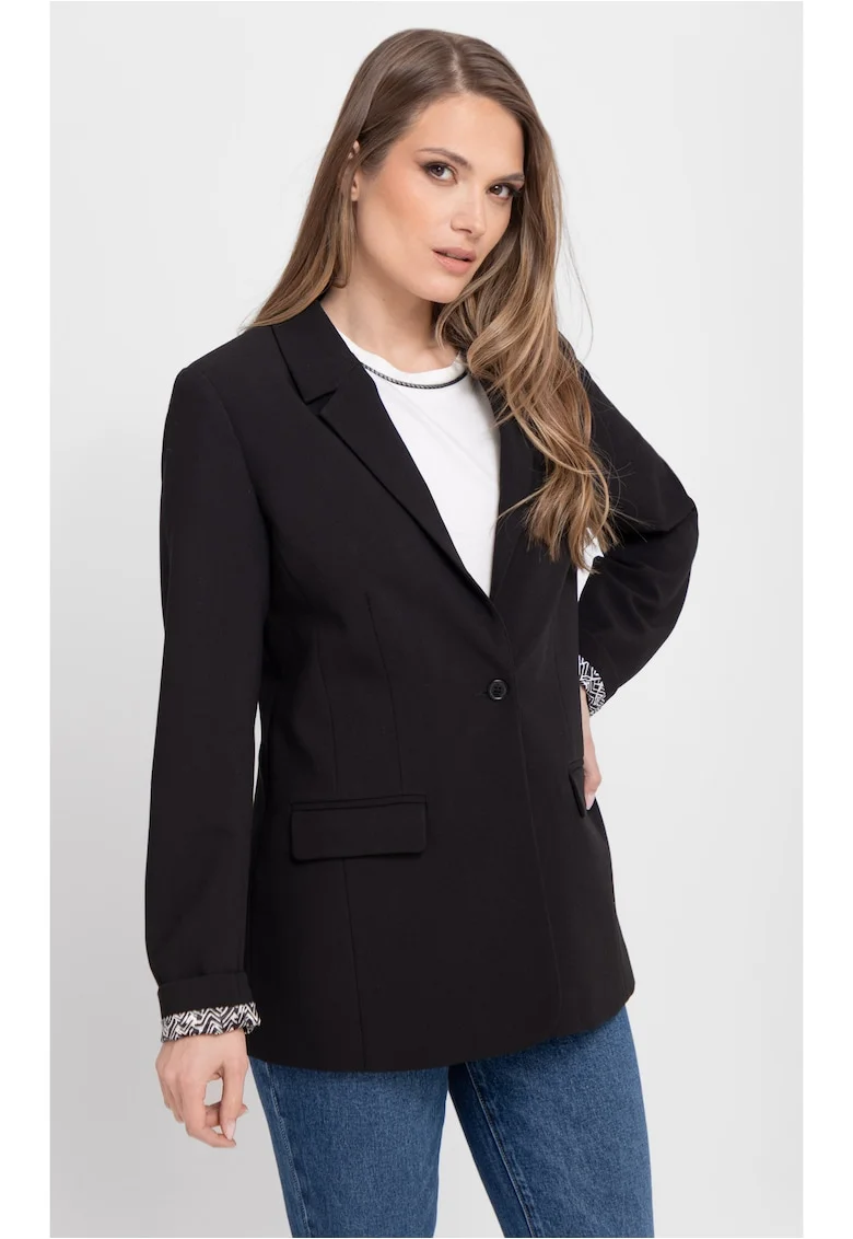 Sacou pentru dama cu nasturi  JB-Kadia, cu buzunare cu clapa, negru, Negru