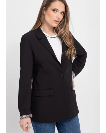 Sacou pentru dama cu nasturi  JB-Kadia, cu buzunare cu clapa, negru, Negru
