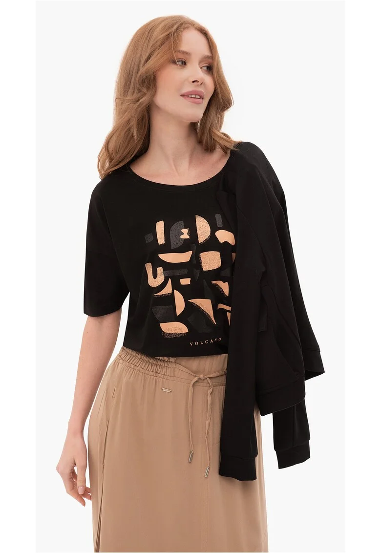 Tricou din bumbac pentru femei  T-Prime negru Comfort Fit, Negru