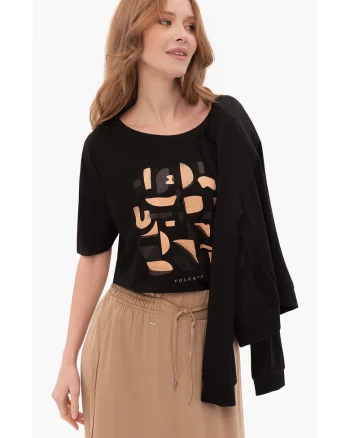 Tricou din bumbac pentru femei  T-Prime negru Comfort Fit, Negru