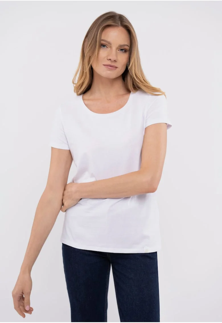 Tricou de bumbac cu decolteu la baza gatului, T‑DIANA,  Alb, Alb