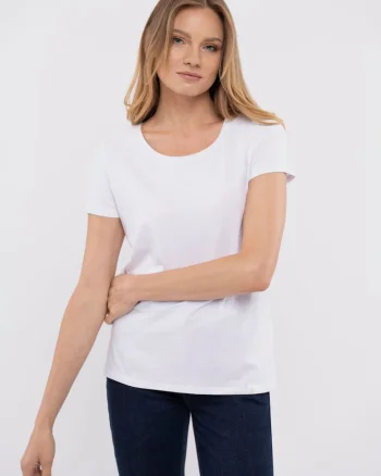 Tricou de bumbac cu decolteu la baza gatului, T‑DIANA,  Alb, Alb