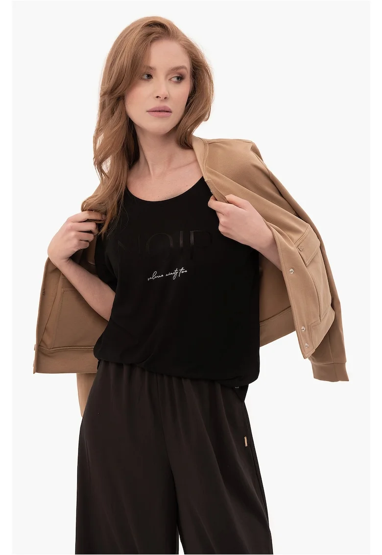 Tricou oversize  T-Icon pentru femei, negru cu imprimeu