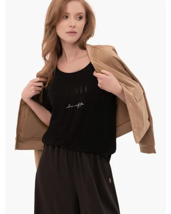 Tricou oversize  T-Icon pentru femei, negru cu imprimeu