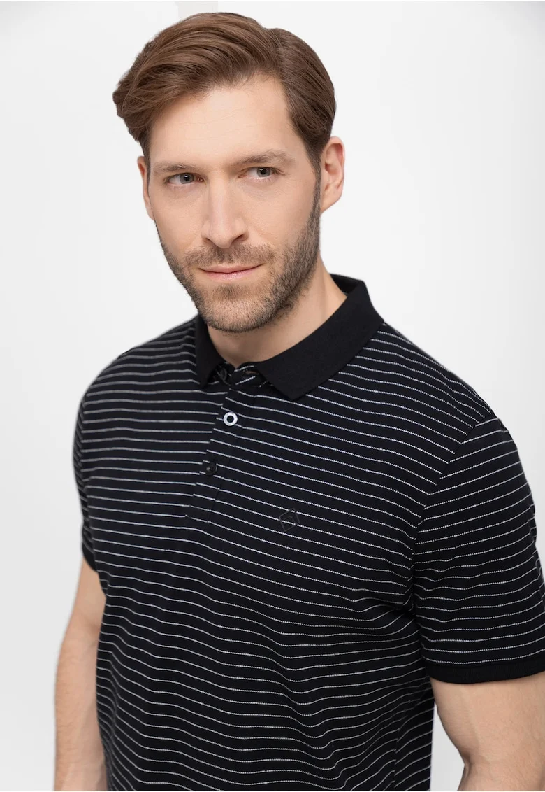 Tricou polo  O-Will pentru barbati, cu dungi bleumarin
