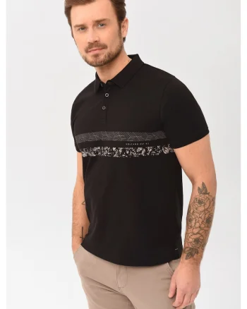 Tricou polo  O-Stev pentru barbati, negru cu imprimeu