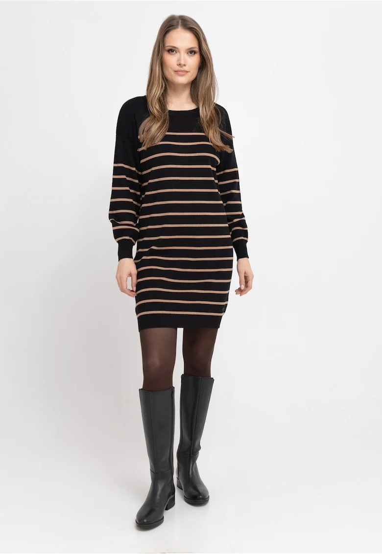 Rochie cu dungi  G-Senti, tricot, negru, maneca lunga, Negru