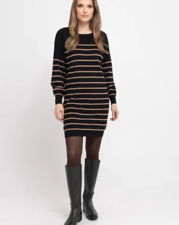 Rochie cu dungi  G-Senti, tricot, negru, maneca lunga, Negru