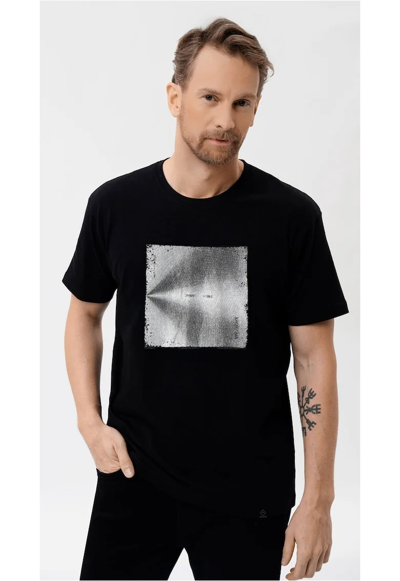Tricou negru pentru barbati  T-Vibes, Comfort Fit, Negru/Gri