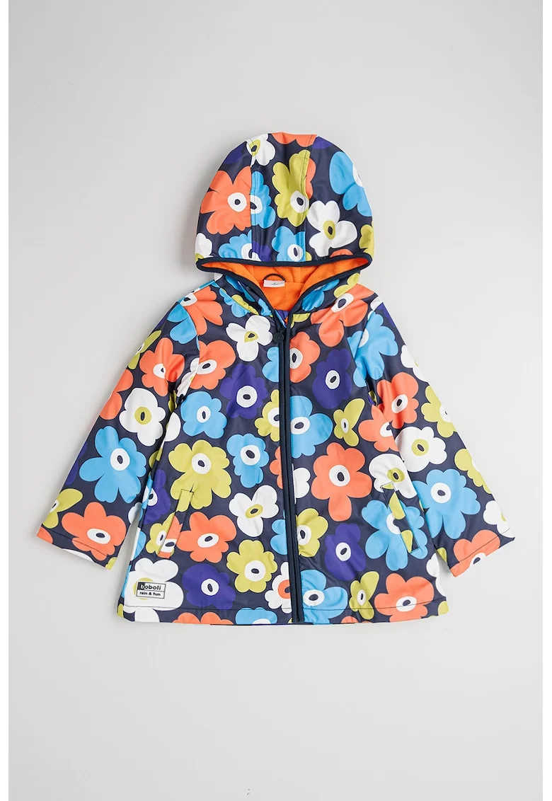 Pelerina de ploaie cu design floral si fermoar, Rosu/Verde/Violet