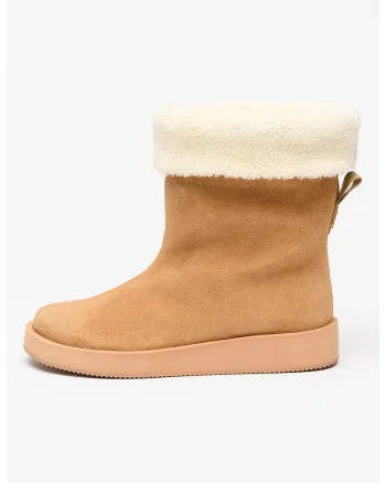 Ghete din piele intoarsa cu captuseala din material teddy Zaralyn, Maro deschis