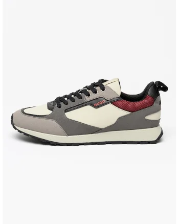 Pantofi sport din piele ecologica si material textil Icelin, Visiniu/Gri deschis/Bej