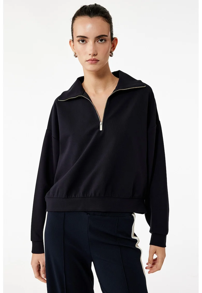 Bluza uni de trening cu fermoar scurt, Negru