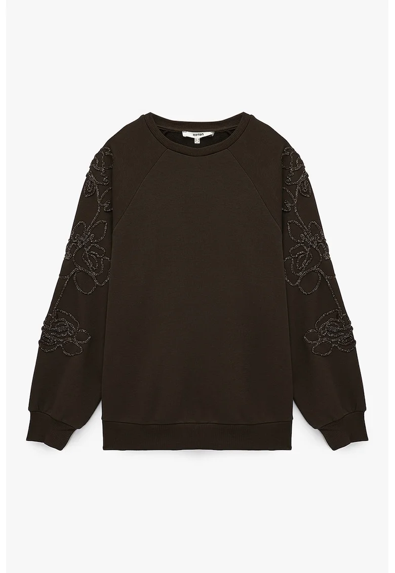 Bluza de trening cu decoratii pe maneci, Maro inchis