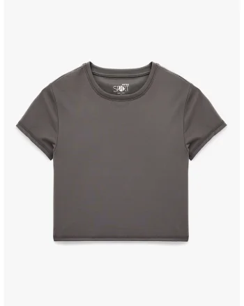 Tricou uni cu decolteu la baza gatului, Gri inchis
