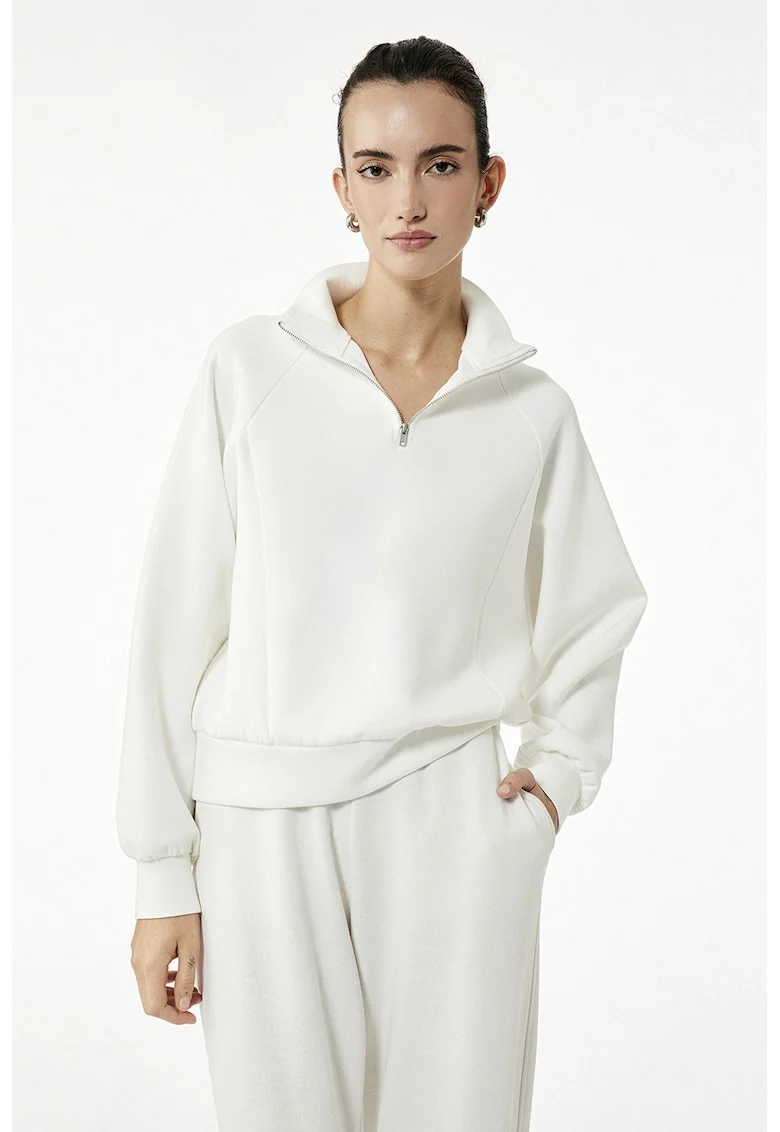 Bluza de trening cu fenta cu fermoar, Alb