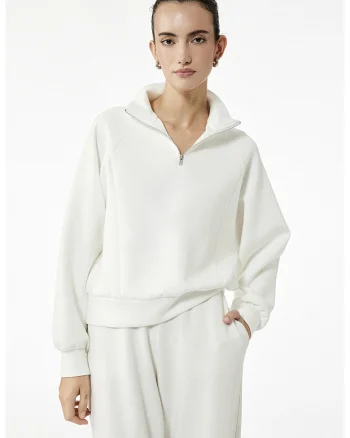 Bluza de trening cu fenta cu fermoar, Alb