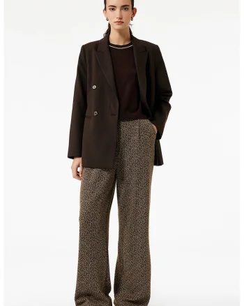 Pantaloni cu croiala ampla si model Herringbone, Maro