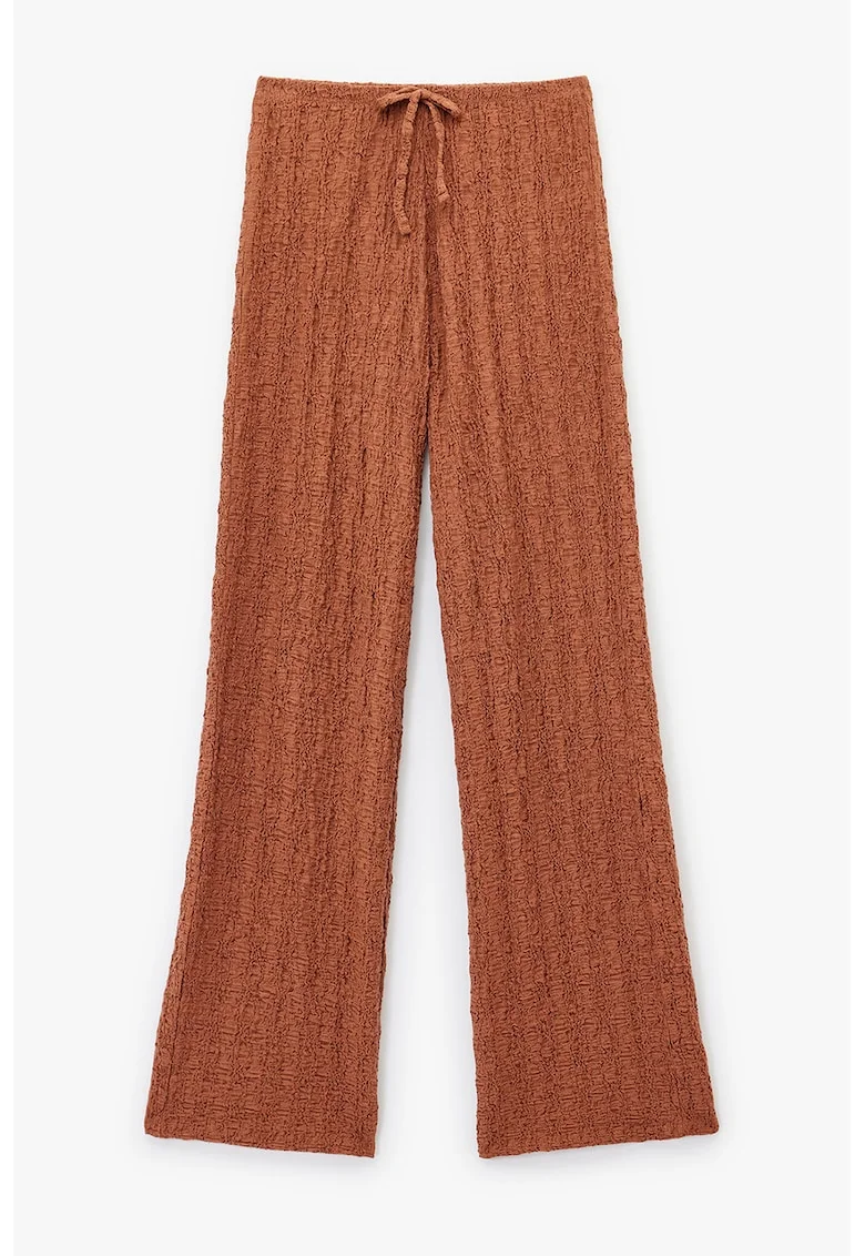 Pantaloni texturati cu snur, Maro scortisoara