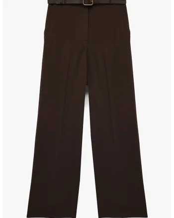 Pantaloni cu croiala ampla si o curea asortata, Maro inchis