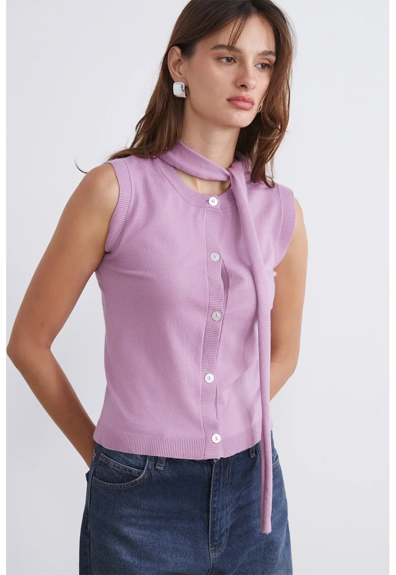 Pulover fara maneci cu nasturi, Lila