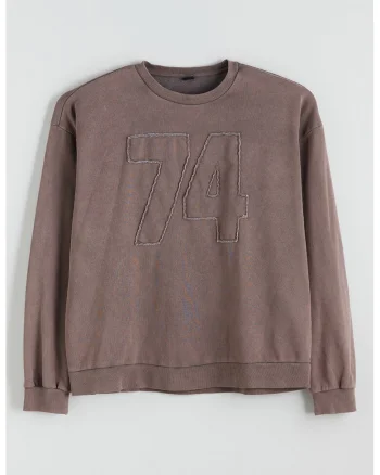 Bluza de trening cu decolteu rotund, Maro
