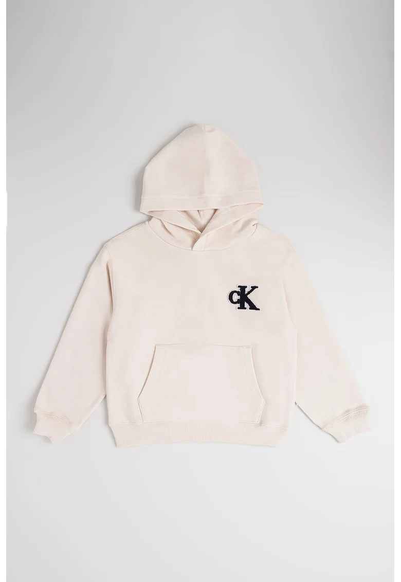 Hanorac cu buzunar kangaroo si logo brodat, Bej deschis