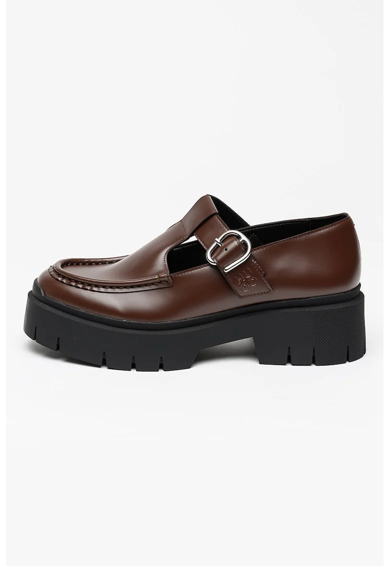 Pantofi de piele ecologica cu bareta in T Kris, Maro inchis