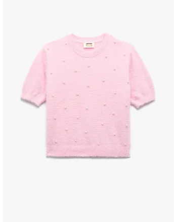 Pulover cu perle sintetice, Roz pastel