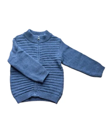 Pulover copii  cardigan albastru, 100% bumbac, fermoar, stil elegant,