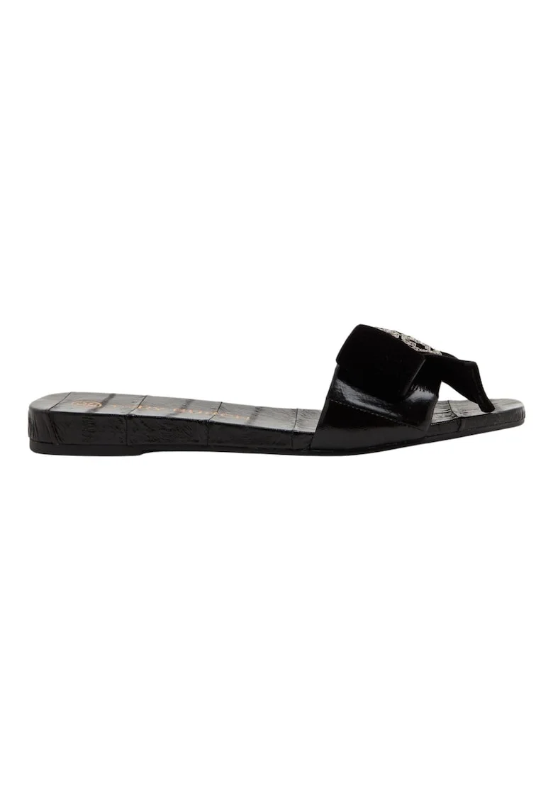 Papuci dama Tory Burch, piele naturala, cu fundita si strasuri, negru