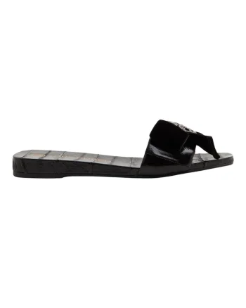 Papuci dama Tory Burch, piele naturala, cu fundita si strasuri, negru