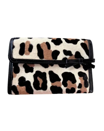 Portofel dama  piele naturala, model vintage, animal print, maro, 15x11x2.5cm