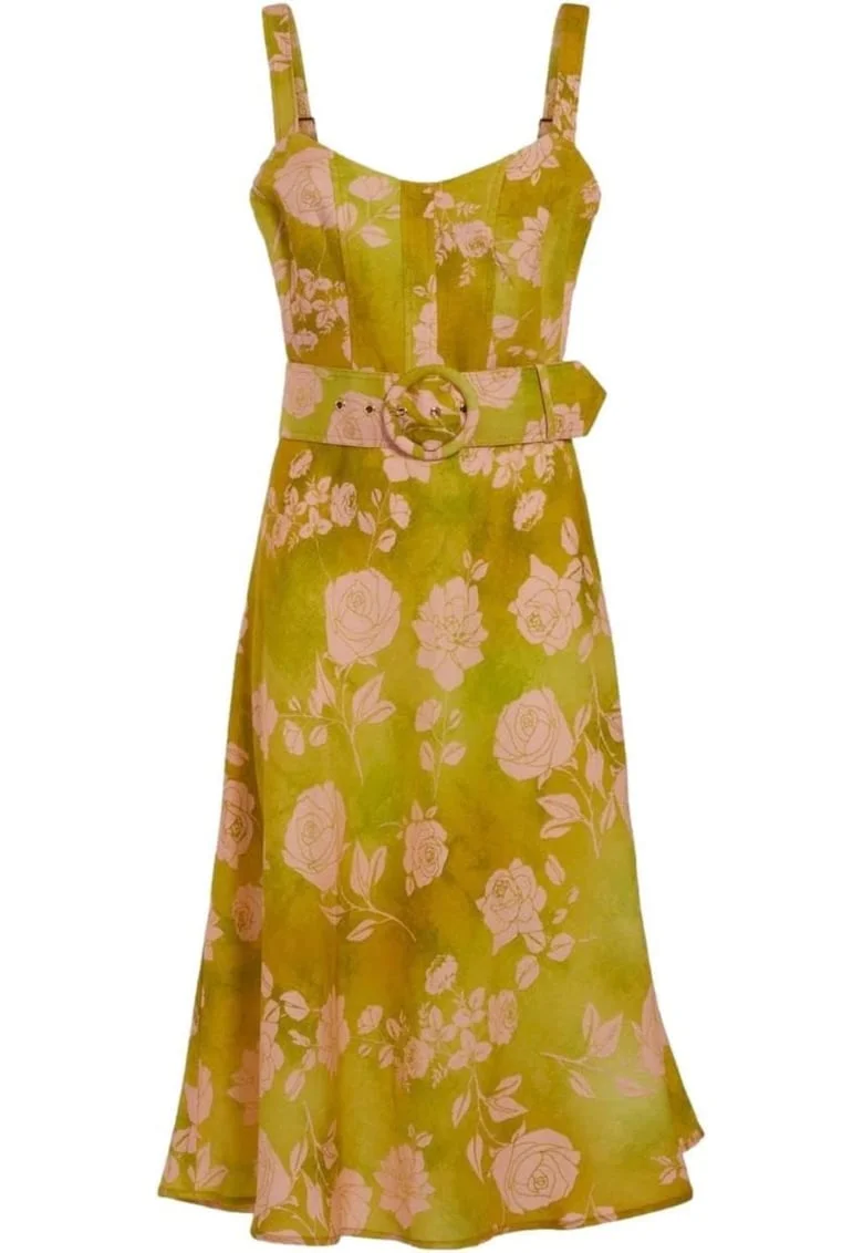 Rochie maxi florala  Fibra sintetica/In, Galben