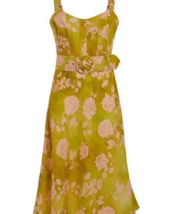 Rochie maxi florala  Fibra sintetica/In, Galben