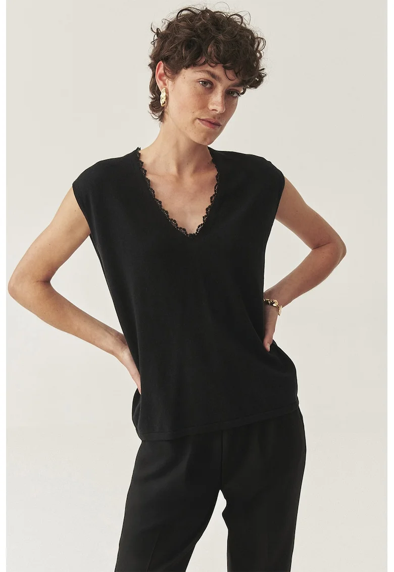 Bluza uni cu decolteu in V, Negru